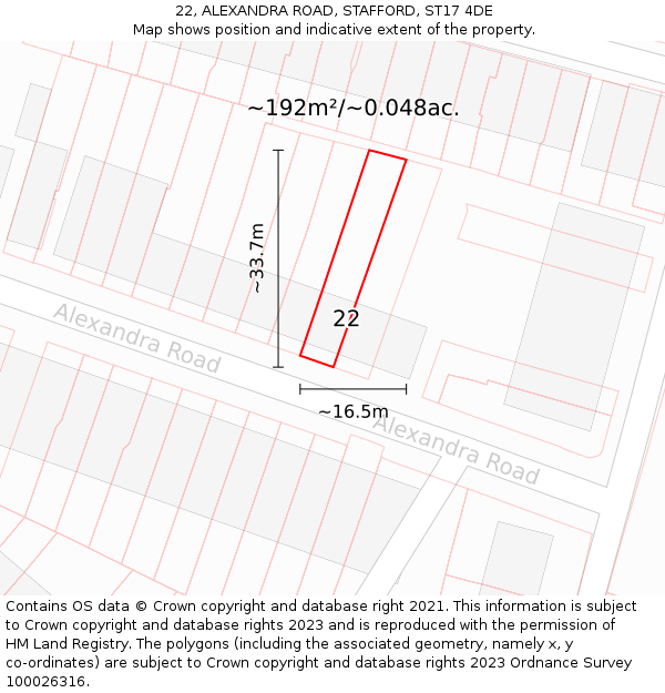22, ALEXANDRA ROAD, STAFFORD, ST17 4DE: Plot and title map