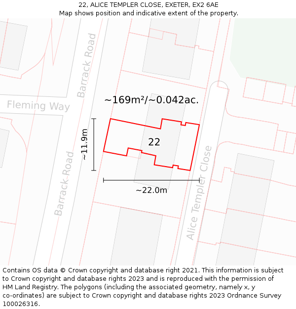 22, ALICE TEMPLER CLOSE, EXETER, EX2 6AE: Plot and title map