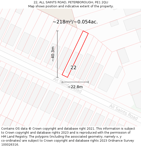 22, ALL SAINTS ROAD, PETERBOROUGH, PE1 2QU: Plot and title map