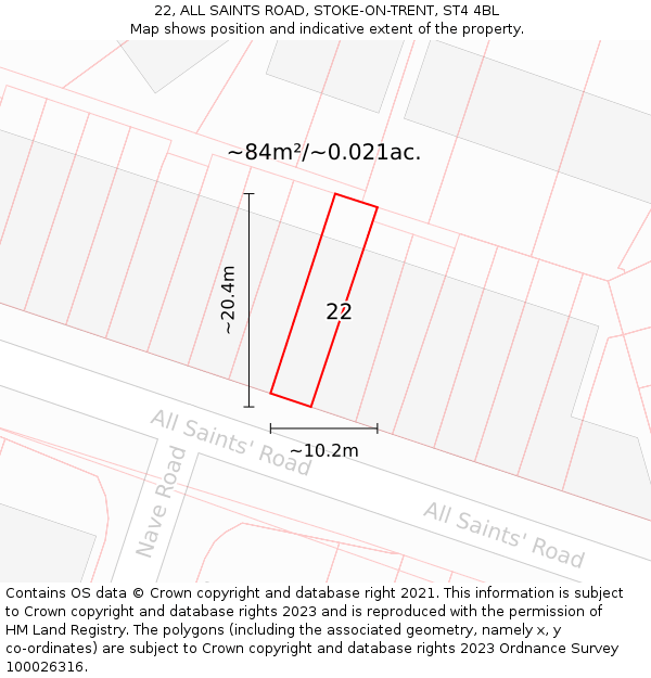 22, ALL SAINTS ROAD, STOKE-ON-TRENT, ST4 4BL: Plot and title map