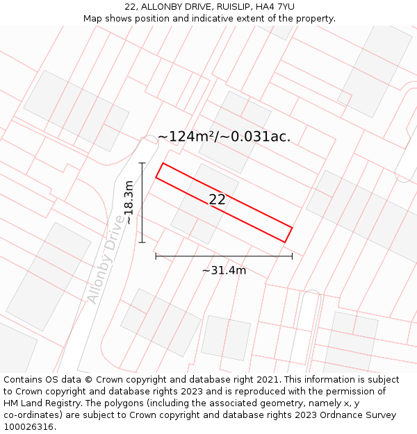 22, ALLONBY DRIVE, RUISLIP, HA4 7YU: Plot and title map