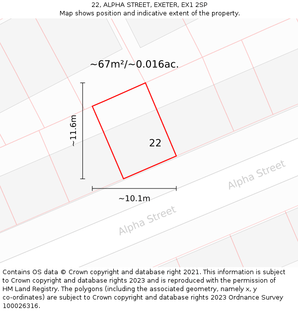 22, ALPHA STREET, EXETER, EX1 2SP: Plot and title map
