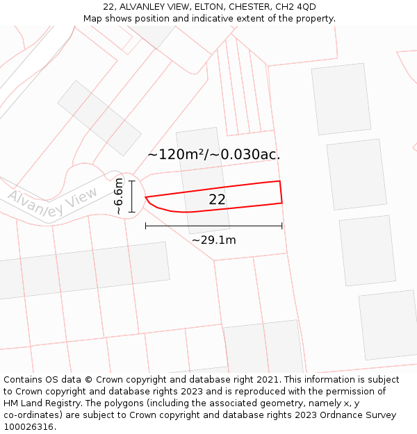22, ALVANLEY VIEW, ELTON, CHESTER, CH2 4QD: Plot and title map