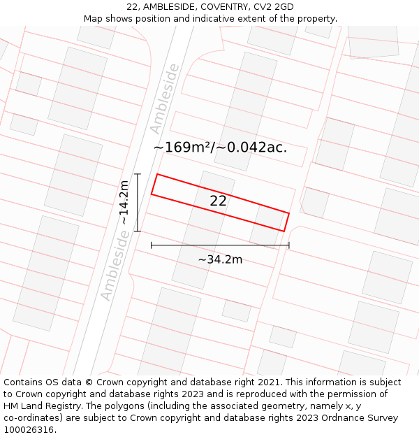 22, AMBLESIDE, COVENTRY, CV2 2GD: Plot and title map
