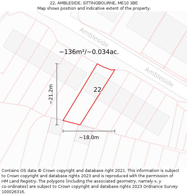 22, AMBLESIDE, SITTINGBOURNE, ME10 3BE: Plot and title map