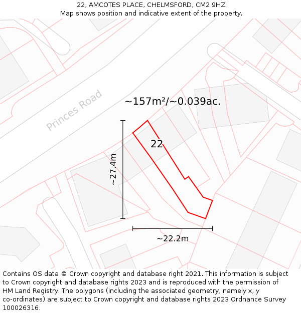 22, AMCOTES PLACE, CHELMSFORD, CM2 9HZ: Plot and title map