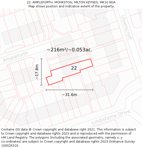 22, AMPLEFORTH, MONKSTON, MILTON KEYNES, MK10 9DA: Plot and title map