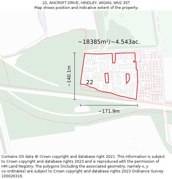 22, ANCROFT DRIVE, HINDLEY, WIGAN, WN2 3ST: Plot and title map