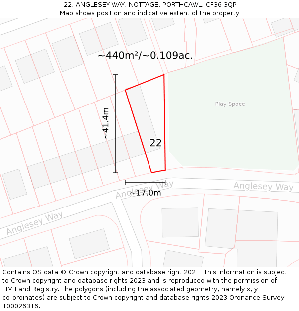 22, ANGLESEY WAY, NOTTAGE, PORTHCAWL, CF36 3QP: Plot and title map