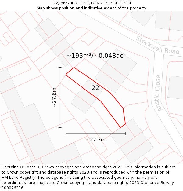 22, ANSTIE CLOSE, DEVIZES, SN10 2EN: Plot and title map