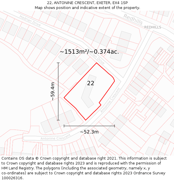 22, ANTONINE CRESCENT, EXETER, EX4 1SP: Plot and title map