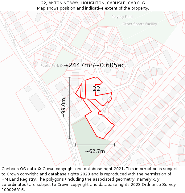 22, ANTONINE WAY, HOUGHTON, CARLISLE, CA3 0LG: Plot and title map