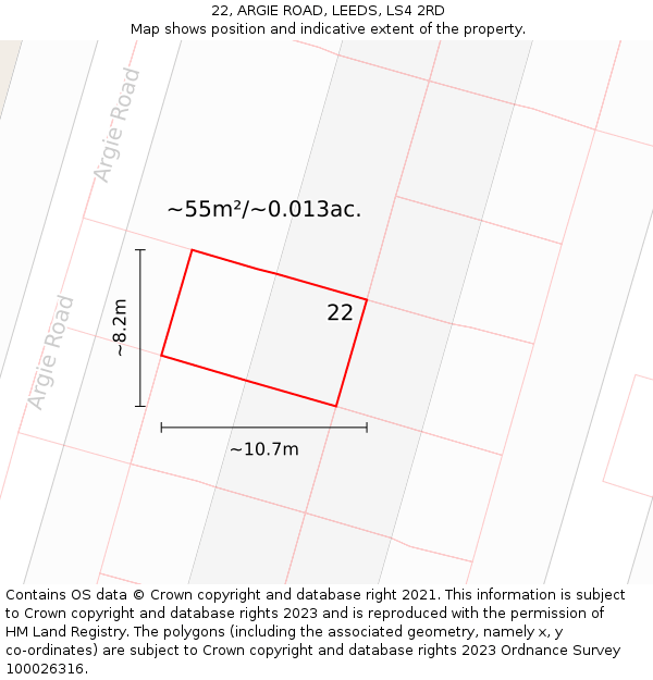 22, ARGIE ROAD, LEEDS, LS4 2RD: Plot and title map