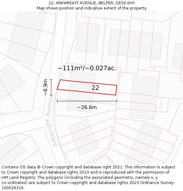 22, ARKWRIGHT AVENUE, BELPER, DE56 0HY: Plot and title map