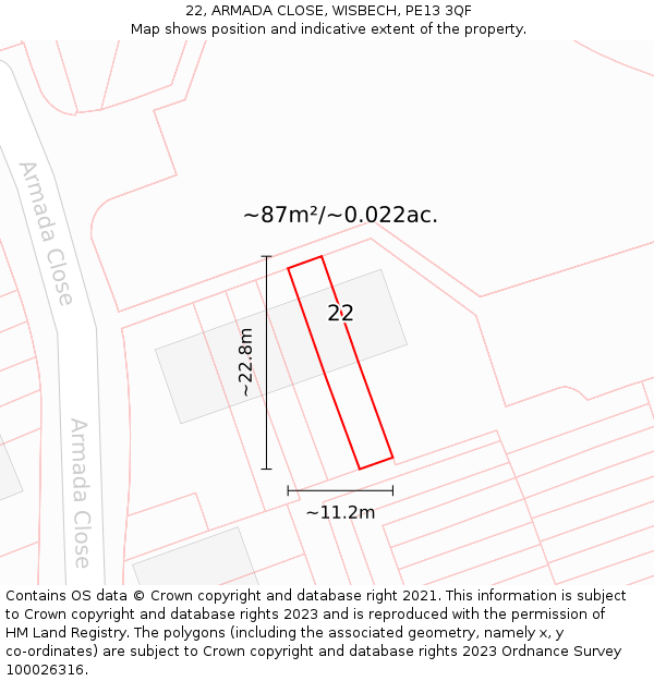 22, ARMADA CLOSE, WISBECH, PE13 3QF: Plot and title map