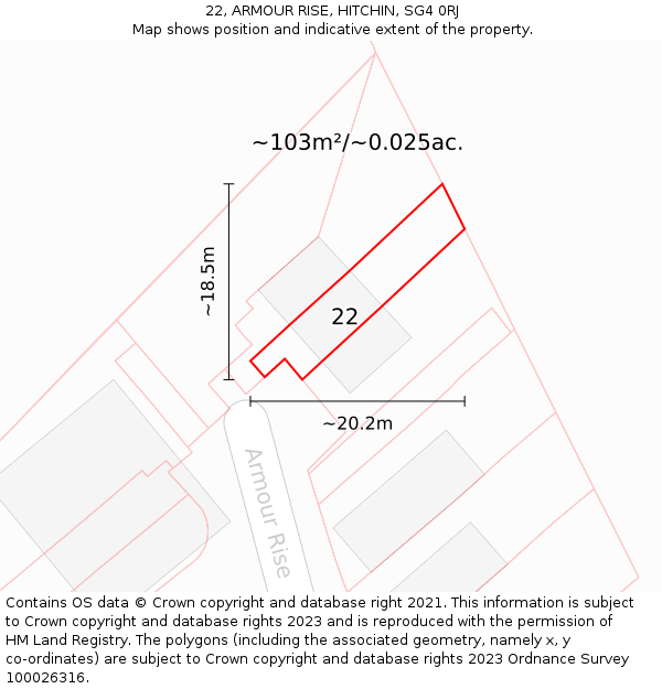 22, ARMOUR RISE, HITCHIN, SG4 0RJ: Plot and title map