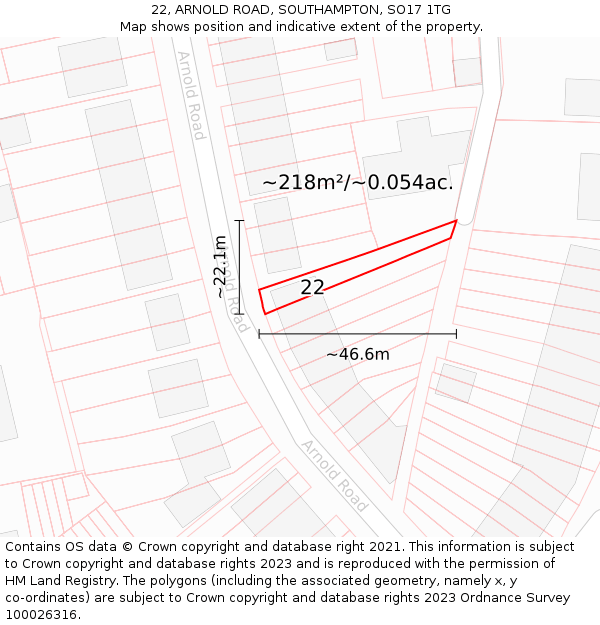 22, ARNOLD ROAD, SOUTHAMPTON, SO17 1TG: Plot and title map