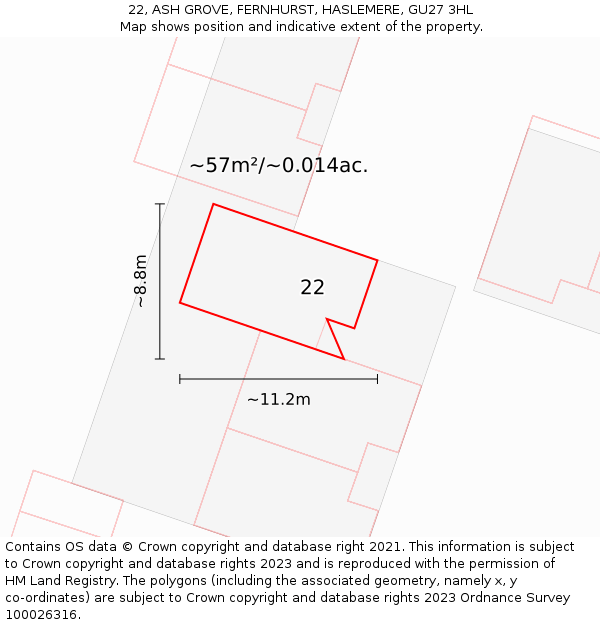 22, ASH GROVE, FERNHURST, HASLEMERE, GU27 3HL: Plot and title map