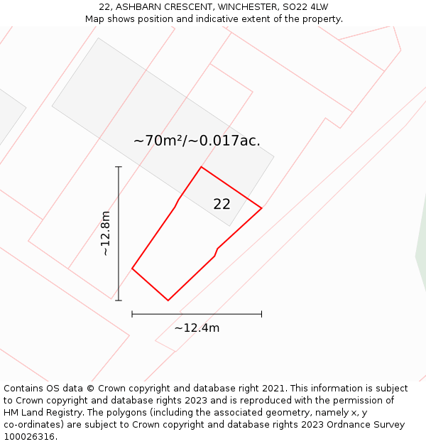 22, ASHBARN CRESCENT, WINCHESTER, SO22 4LW: Plot and title map