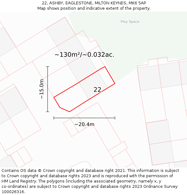 22, ASHBY, EAGLESTONE, MILTON KEYNES, MK6 5AP: Plot and title map