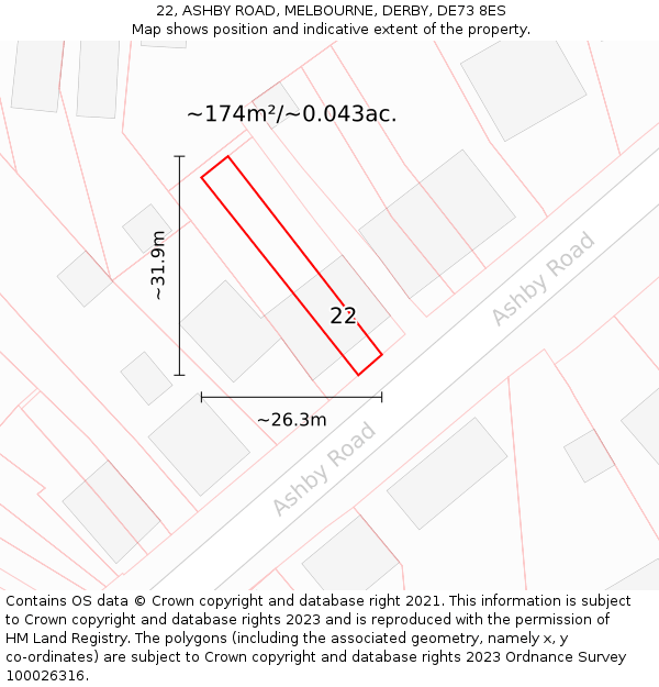 22, ASHBY ROAD, MELBOURNE, DERBY, DE73 8ES: Plot and title map