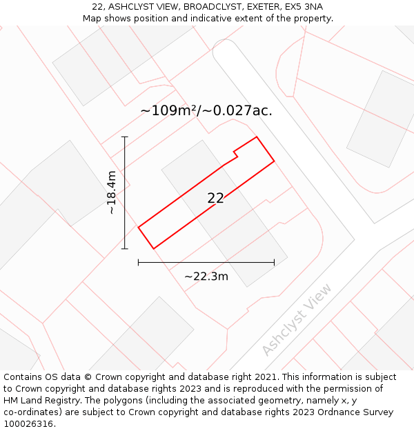 22, ASHCLYST VIEW, BROADCLYST, EXETER, EX5 3NA: Plot and title map