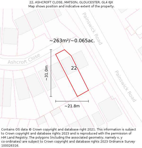 22, ASHCROFT CLOSE, MATSON, GLOUCESTER, GL4 6JX: Plot and title map