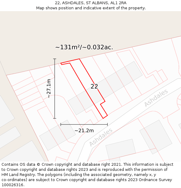 22, ASHDALES, ST ALBANS, AL1 2RA: Plot and title map