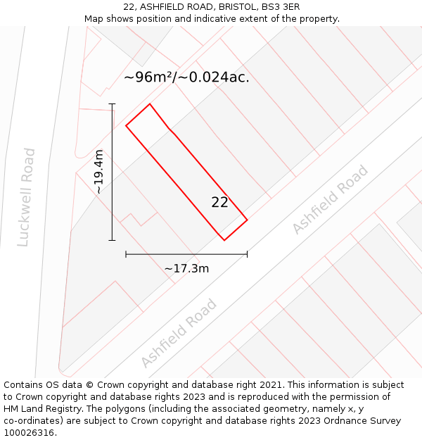 22, ASHFIELD ROAD, BRISTOL, BS3 3ER: Plot and title map