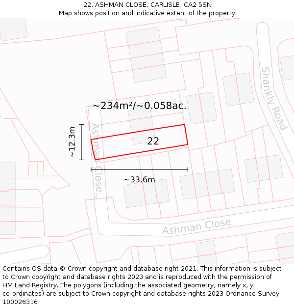 22, ASHMAN CLOSE, CARLISLE, CA2 5SN: Plot and title map