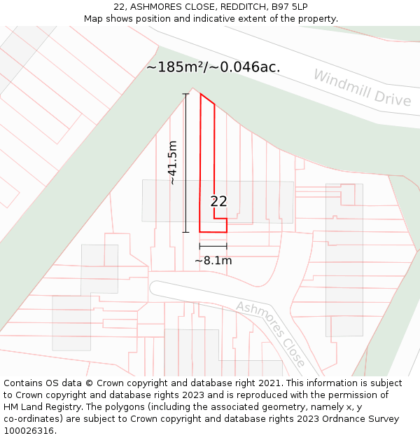 22, ASHMORES CLOSE, REDDITCH, B97 5LP: Plot and title map