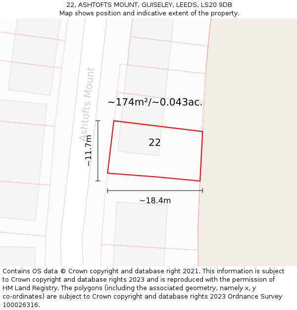 22, ASHTOFTS MOUNT, GUISELEY, LEEDS, LS20 9DB: Plot and title map