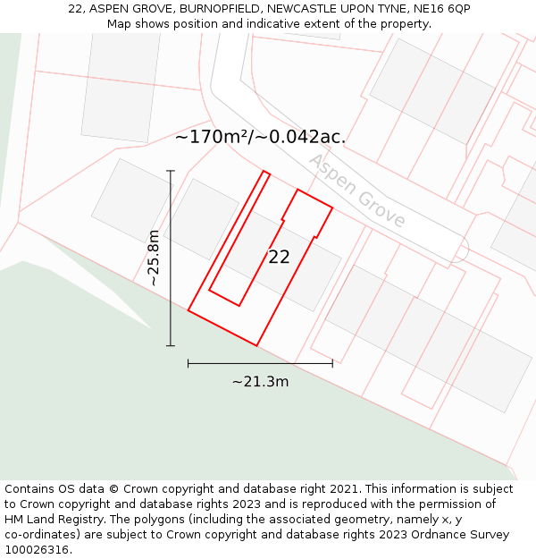22, ASPEN GROVE, BURNOPFIELD, NEWCASTLE UPON TYNE, NE16 6QP: Plot and title map