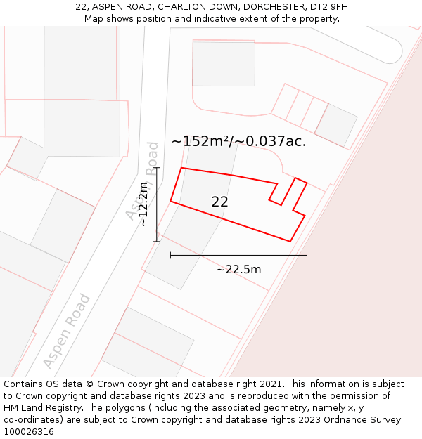 22, ASPEN ROAD, CHARLTON DOWN, DORCHESTER, DT2 9FH: Plot and title map