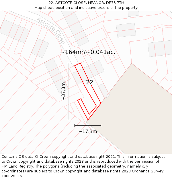 22, ASTCOTE CLOSE, HEANOR, DE75 7TH: Plot and title map