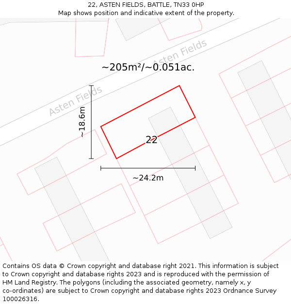 22, ASTEN FIELDS, BATTLE, TN33 0HP: Plot and title map