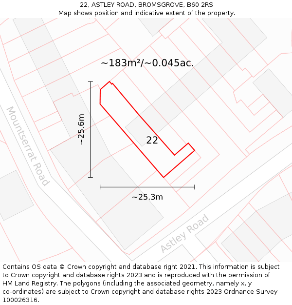 22, ASTLEY ROAD, BROMSGROVE, B60 2RS: Plot and title map