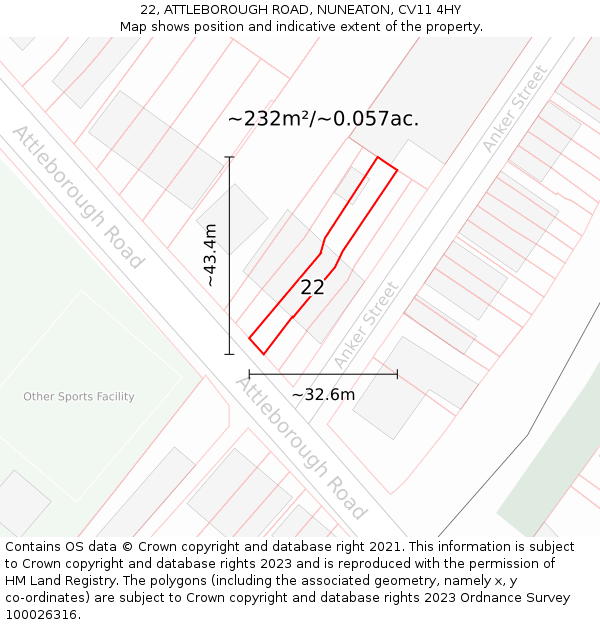 22, ATTLEBOROUGH ROAD, NUNEATON, CV11 4HY: Plot and title map