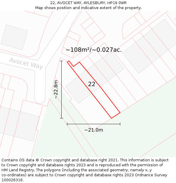 22, AVOCET WAY, AYLESBURY, HP19 0WR: Plot and title map
