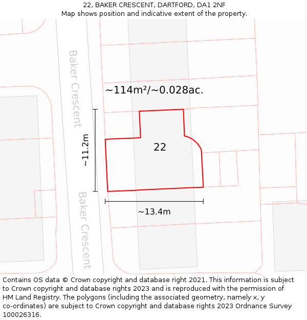 22, BAKER CRESCENT, DARTFORD, DA1 2NF: Plot and title map