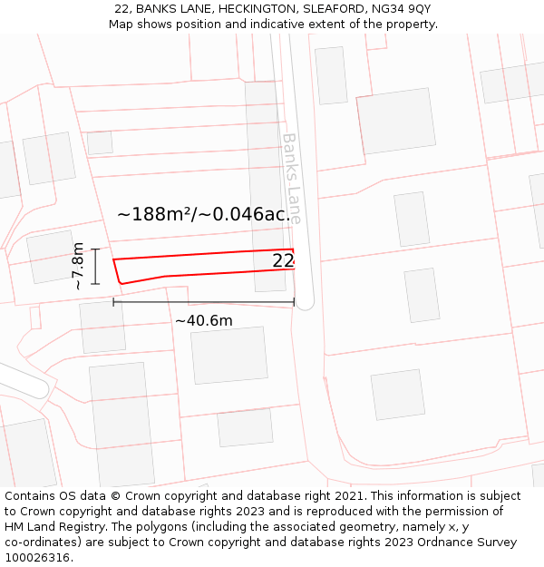 22, BANKS LANE, HECKINGTON, SLEAFORD, NG34 9QY: Plot and title map