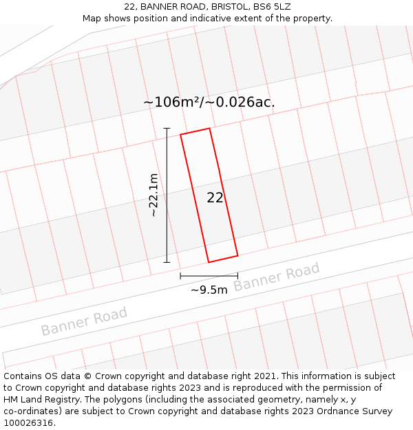 22, BANNER ROAD, BRISTOL, BS6 5LZ: Plot and title map