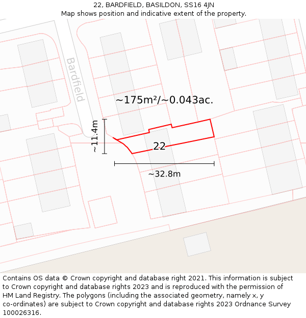 22, BARDFIELD, BASILDON, SS16 4JN: Plot and title map