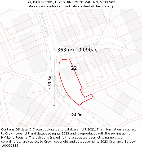 22, BARLEYCORN, LEYBOURNE, WEST MALLING, ME19 5PR: Plot and title map