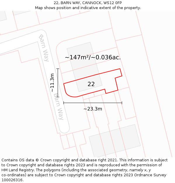 22, BARN WAY, CANNOCK, WS12 0FP: Plot and title map