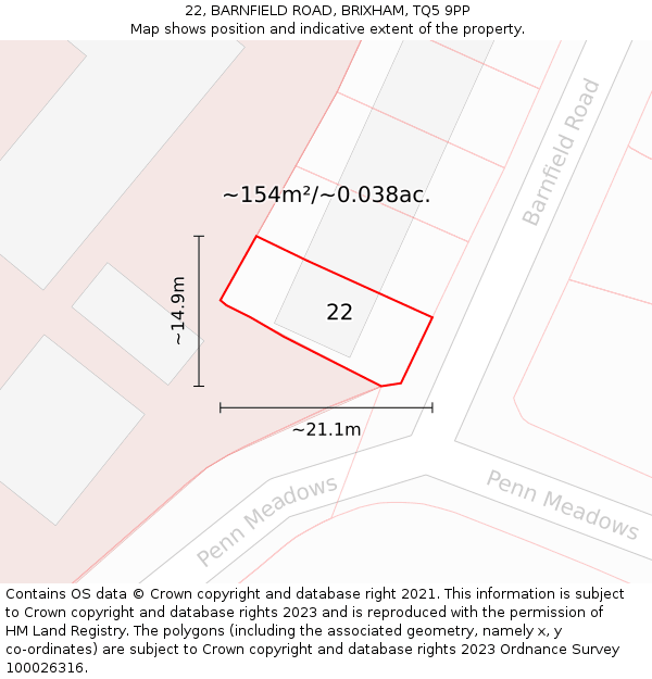 22, BARNFIELD ROAD, BRIXHAM, TQ5 9PP: Plot and title map