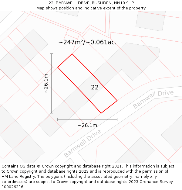 22, BARNWELL DRIVE, RUSHDEN, NN10 9HP: Plot and title map
