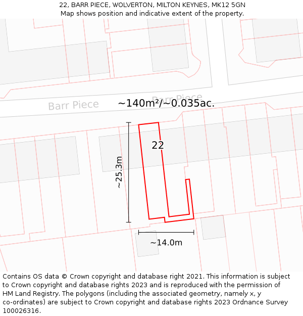22, BARR PIECE, WOLVERTON, MILTON KEYNES, MK12 5GN: Plot and title map