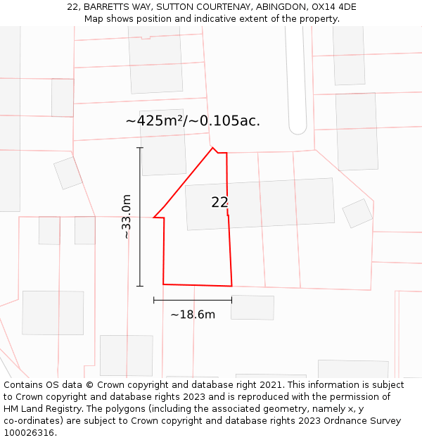22, BARRETTS WAY, SUTTON COURTENAY, ABINGDON, OX14 4DE: Plot and title map