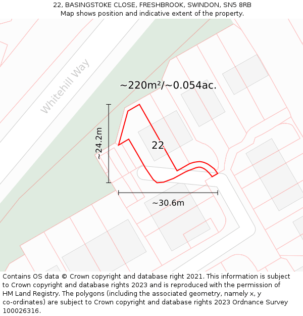 22, BASINGSTOKE CLOSE, FRESHBROOK, SWINDON, SN5 8RB: Plot and title map